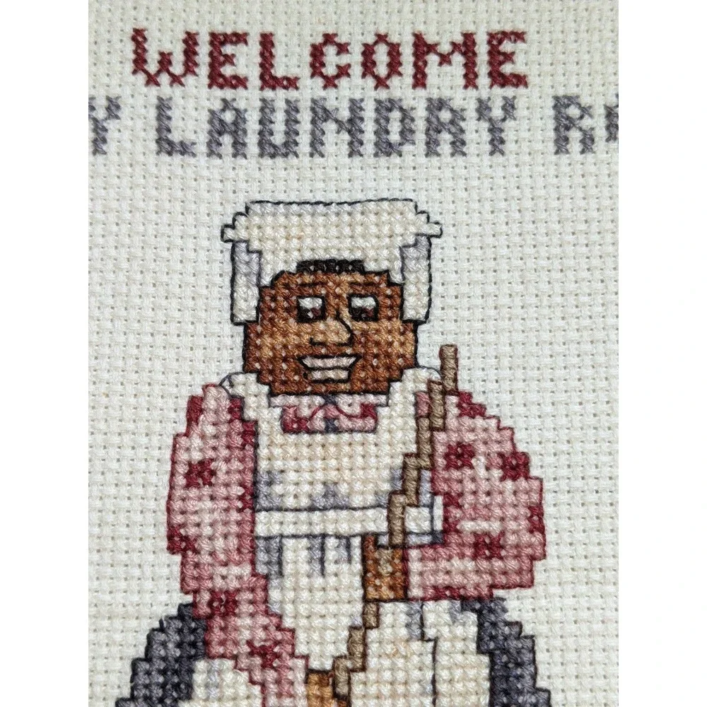 Vintage aunt laundry room Framed cross stitch featuring latest dirt funny